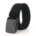 Ceinture tactique en nylon noir pour homme avec boucle automatique en métal mat - 100cm / Noir et Blanc (Rayures Fines)
