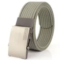 Tactical army green nylon belt featuring a brushed metal buckle with brand engraving - Dark Gray and Black (Fine Stripes)
