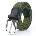 Army green woven elastic stretch belt for men and women with silver metal pin buckle - Army Green