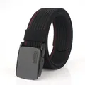 Ceinture pour hommes en toile de nylon noire avec coutures rouges et boucle noire mate - 100cm / Noir et Rouge (Rayure Fine)