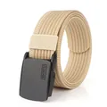 Ceinture homme en nylon kaki avec boucle automatique noire pour un style casual chic - 100cm / Khaki et Blanc (Rayure Fine)