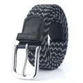 Elastic woven belt in black and gray mix with silver pin buckle and leather trim - Black and Grey