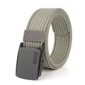 Ceinture homme en toile de nylon gris clair avec boucle automatique noir mat et logo - 100cm / Noir Avec Rayure Grise