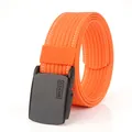 Ceinture en nylon orange vif avec boucle automatique mate noire et surpiqûres blanches - 100cm / Orange et Blanc (Rayures Fines)