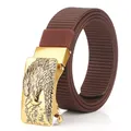 Cintura tattica in nylon marrone con fibbia automatica dorata e motivo ad aquila - Fibbia in Rame Antico - Caffè