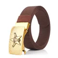 Men's 3.5cm brown nylon tactical belt with golden automatic buckle and star emblem - Antique Copper Buckle - Coffee