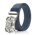 Men's navy blue nylon belt with zinc alloy antique silver dragon buckle for casual wear - Dragon Head Relief Style / Antique Silver Buckle - Royal Blue