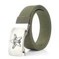 Cintura tattica verde militare in nylon da uomo con fibbia in argento stella e toro - Fibbia in Argento Antico - Verde Militare