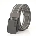 Ceinture homme en nylon gris à rayures blanches avec boucle métallique noire mate - 100cm / Gris Foncé et Gris Clair (Rayure Large)