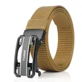Khaki nylon tactical belt for men with durable weave and black metal automatic buckle - Long / Coyote Brown