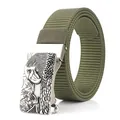 Thick army green nylon tactical belt with eagle embossed silver automatic metal buckle - Antique Silver Buckle - Army Green