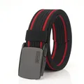 Ceinture homme en nylon rayé noir et rouge avec boucle métallique noir mat - 100cm / Rayures Noir Rouge Gris Foncé