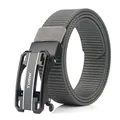 Men's grey nylon tactical belt with black automatic buckle and woven texture - Long / Dark Gray