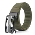 Cintura tattica da uomo in nylon verde militare con fibbia automatica in metallo nero 3,5 cm - Stile Lungo / Verde Militare