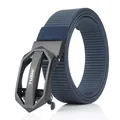 Navy blue nylon canvas belt with a black automatic metal buckle featuring track texture - 120cm / Sapphire Blue
