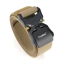 Tactical nylon web belt with dual quick-release aluminum alloy buckle in sand khaki color - 125cm / Coyote Brown