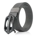Men's grey nylon belt with black automatic buckle featuring tank track texture - 120cm / Dark Gray
