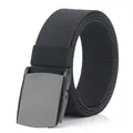 Cintura da uomo in nylon nero intrecciato con fibbia automatica in metallo opaco - 120cm / Fibbia Nera - Nero