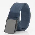 Cintura da uomo intrecciata in nylon blu navy con fibbia automatica nera opaca - 120cm / Fibbia Nera - Blu Reale