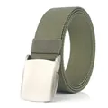 Cintura sportiva in tela di nylon verde militare con fibbia automatica in metallo argento - 120cm / Fibbia Argentata - Verde Militare