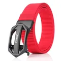 Cintura casual da uomo in nylon rosso con fibbia automatica in metallo nero opaco - 120cm / Rosso