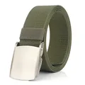 Olivgrüner Nylon-Taktikgürtel mit gebürsteter silberner Automatik-Metallschnalle - 120cm / Silberne Schnalle - Armeegrün