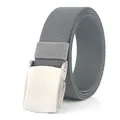 Cintura sportiva in tela di nylon grigio scuro con fibbia automatica in lega spazzolata - 120cm / Fibbia Argentata - Grigio Scuro