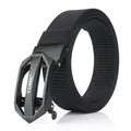 Cintura nera in nylon con fibbia automatica geometrica e trama a cingolo di carro - 120cm / Nero