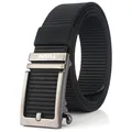 Men's black nylon tactical belt with a silver-grey metal automatic buckle and woven texture - 125cm / Silver Buckle - Black