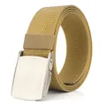 Khakifarbener Nylon-Flechtgürtel für Herren mit matter Automatik-Metallschnalle - 120cm / Silberne Schnalle - Wolfsbraun