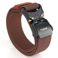 Brown nylon tactical belt with black quick release aluminum buckle featuring TUSHI logo - 125cm / Brown