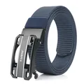 Men's navy blue nylon belt with automatic alloy buckle and tactical woven texture - Long / Sapphire Blue