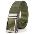 Army green woven nylon tactical belt with matte grey metal automatic buckle - 125cm / Silver Buckle - Army Green