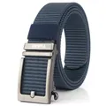 Dark blue nylon web belt for men featuring a matte finish metal automatic buckle - 125cm / Silver Buckle - Royal Blue
