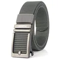 Dark grey nylon woven belt for men with adjustable alloy automatic buckle by Tushi - 125cm / Silver Buckle - Dark Gray