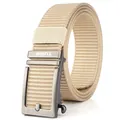 Tactical khaki nylon belt with matte black automatic metal buckle and sturdy webbing - 125cm / Silver Buckle - Khaki