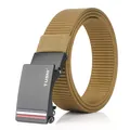 Men's khaki nylon tactical belt with automatic black alloy buckle and TUSHI logo - 120cm / Black Buckle - Wolf Brown
