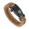 Brown paracord survival bracelet with compass, whistle, and flint fire starter buck - Brown