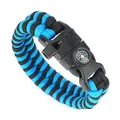 Blue and black paracord survival bracelet with compass, whistle, and buckle clasp - Black and Blue