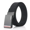Men's casual black nylon woven belt with automatic alloy buckle and matte finish - 120cm / Black Buckle - Black