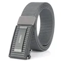 Men's nylon tactical belt with automatic black buckle and gray woven fabric strap - Black Buckle (ENNIU) / Dark Gray