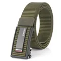 Cinturón táctico de nailon verde militar para hombre con hebilla automática negra - Hebilla Negra - Verde Militar / 120cm
