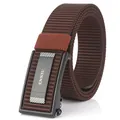 Men's dark brown nylon tactical belt with a black automatic metal buckle and woven texture - Black Buckle (ENNIU) / Coffee