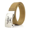 Cintura tattica in nylon kaki con fibbia in metallo argento e rilievo di stella e toro - Fibbia in Argento Antico - Marrone Lupo