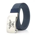 Cintura uomo in nylon blu scuro con fibbia automatica argentata e motivo stella con toro - Fibbia in Argento Antico - Blu Reale