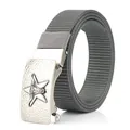 Men's dark gray nylon belt with silver alloy automatic buckle featuring star and bull design - Antique Silver Buckle - Dark Gray