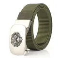 Cintura tattica da uomo in tela di nylon verde militare con fibbia a testa di leone - Fibbia in Argento Antico - Verde Militare