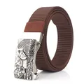 Brown heavy-duty nylon belt for men with vintage silver eagle buckle detail - Antique Silver Buckle - Coffee