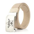 Khaki nylon belt with bull head star alloy buckle shown in a rolled professional view - Antique Silver Buckle - Khaki