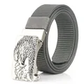 Cintura da uomo in nylon grigio scuro con fibbia vintage con motivo di aquila - Fibbia in Argento Antico - Grigio Scuro